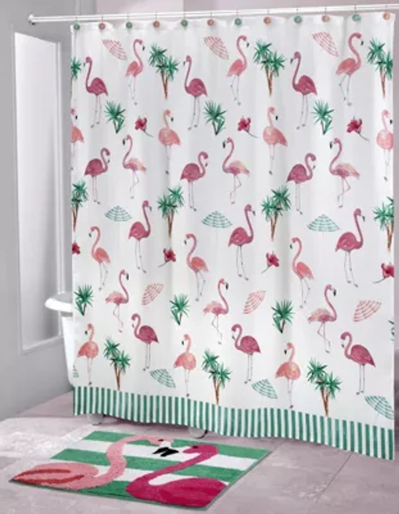 Flamingo Paradise Shower Curtain and Hooks Set