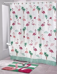 Flamingo Paradise Shower Curtain and Hooks Set