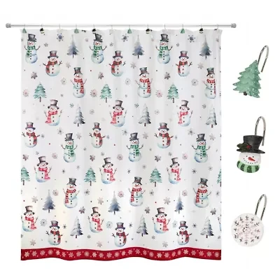 Winter Snowman Shower Curtain Shower Hooks Set