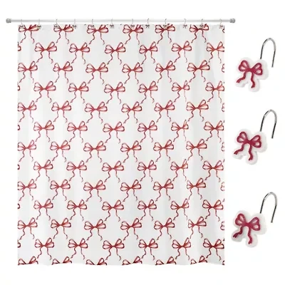 Christmas Bows Shower Curtain Shower Hooks Set