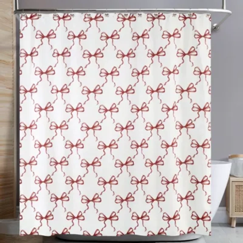 Christmas Bows Shower Curtain Shower Hooks Set