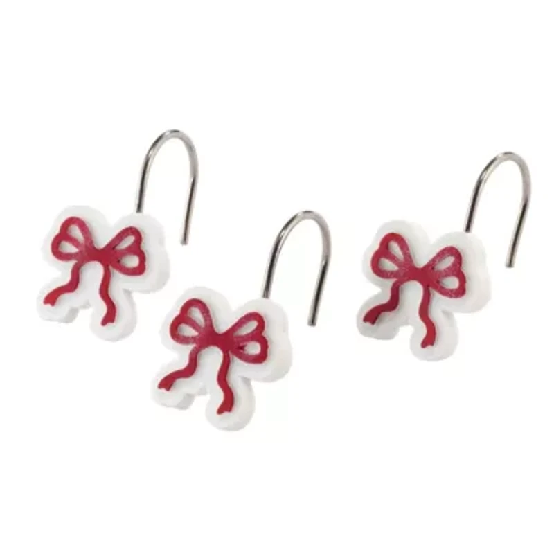 Christmas Bows Shower Curtain Shower Hooks Set