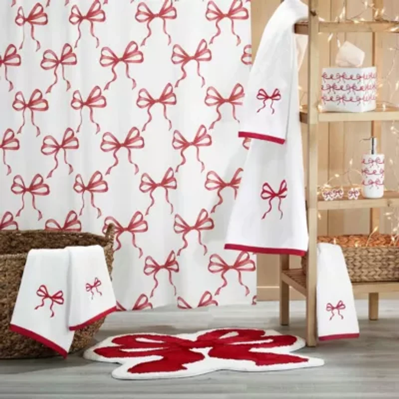 Christmas Bows Shower Curtain Shower Hooks Set