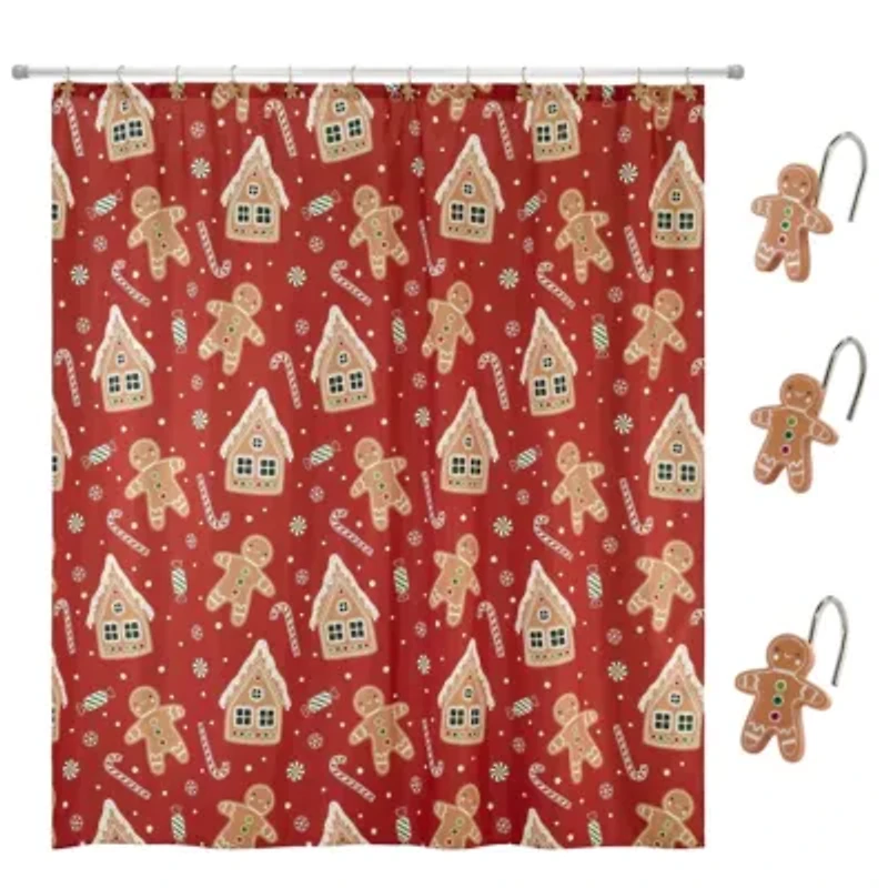 Gingerbread Man Shower Curtain Shower Hooks Set