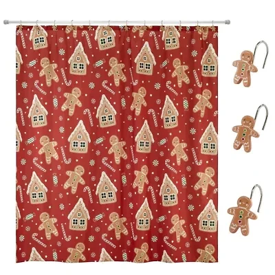 Gingerbread Man Shower Curtain Shower Hooks Set