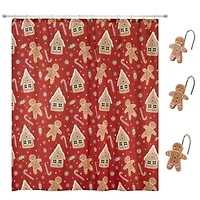 Gingerbread Man Shower Curtain Shower Hooks Set
