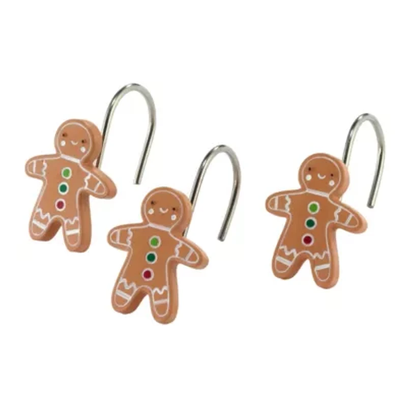 Gingerbread Man Shower Curtain Shower Hooks Set