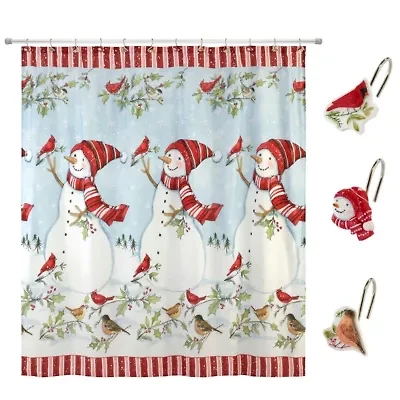 Holiday Cheer Shower Curtain Shower Hooks Set