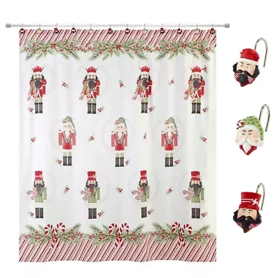 Peppermint Nutcracker Shower Curtain Shower Hooks Set