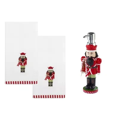 Peppermint Nutcracker 3-pc. Lotion Pump Fingertip Towel Set
