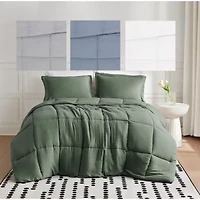 Truly Soft Garment Wash Solid Grey Full/Queen 3 Piece Comforter Set