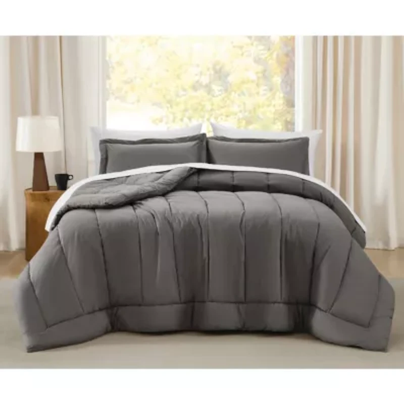 Brooklyn Loom Oversized Cotton Percale Grey King 3 Piece Comforter Set