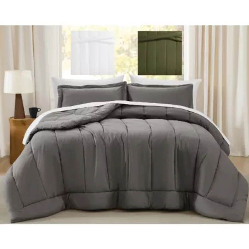 Brooklyn Loom Oversized Cotton Percale Grey King 3 Piece Comforter Set