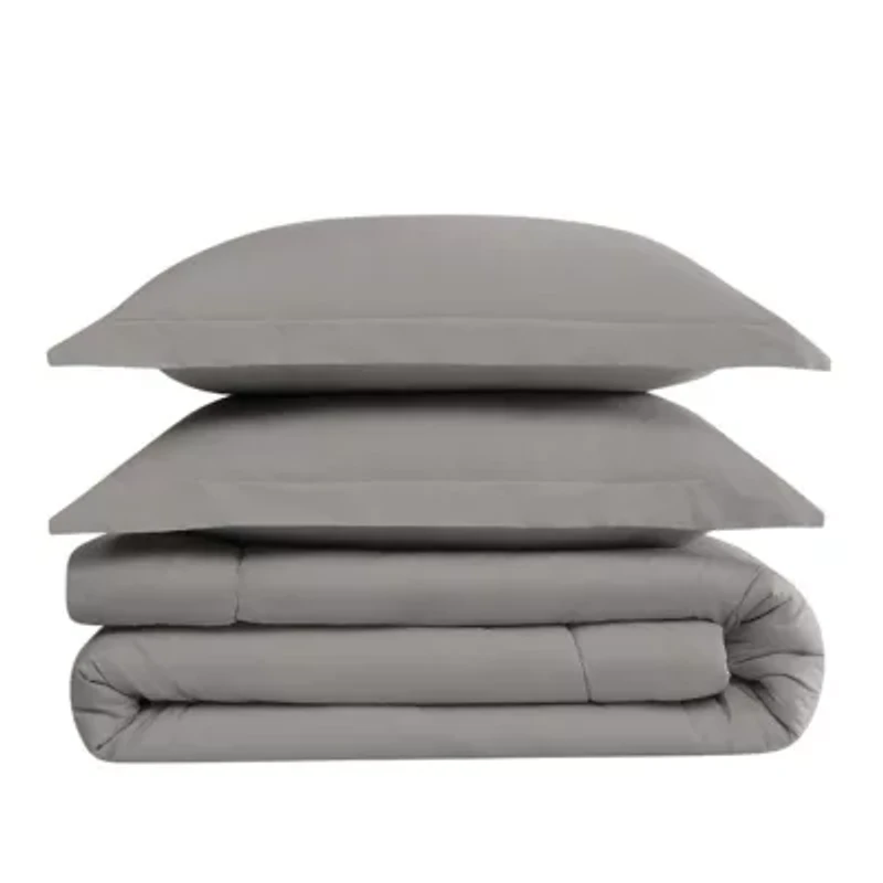 Brooklyn Loom Oversized Cotton Percale Grey King 3 Piece Comforter Set