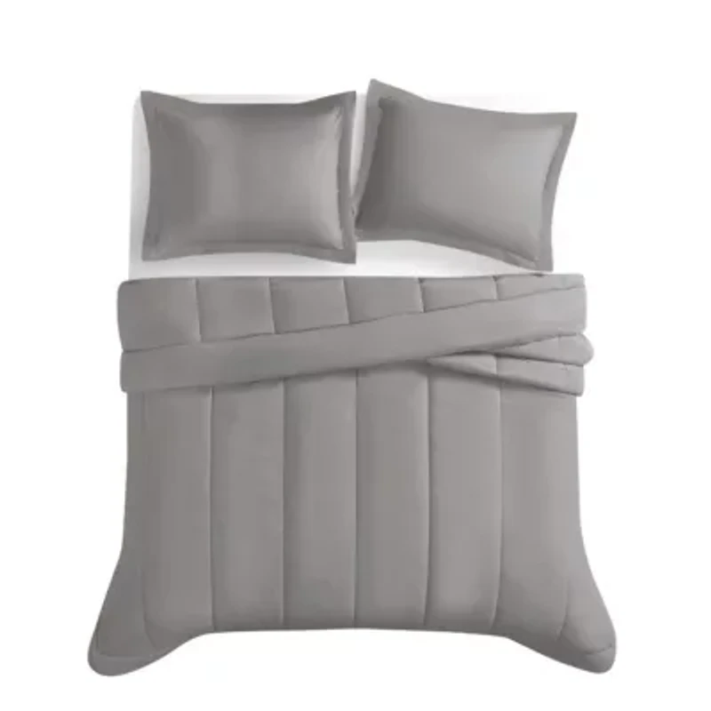 Brooklyn Loom Oversized Cotton Percale Grey King 3 Piece Comforter Set