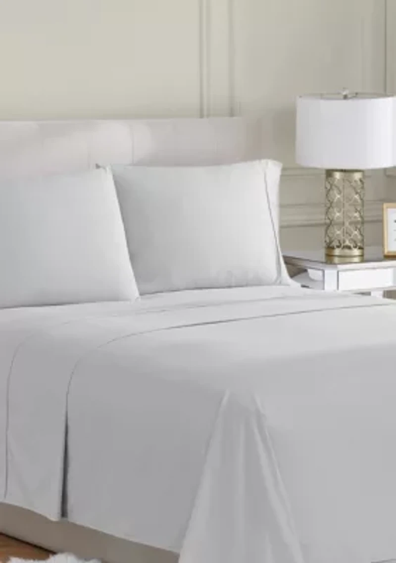 Borghese Roma 400TC Percale Cotton White King 4 Piece Sheet Set