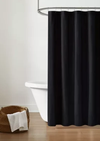 Brooklyn Loom Solid Cotton Percale White Shower Curtain