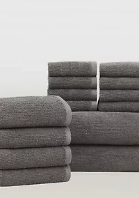 Brooklyn Loom Everyday Ribbed White 14 Piece Towel Set
