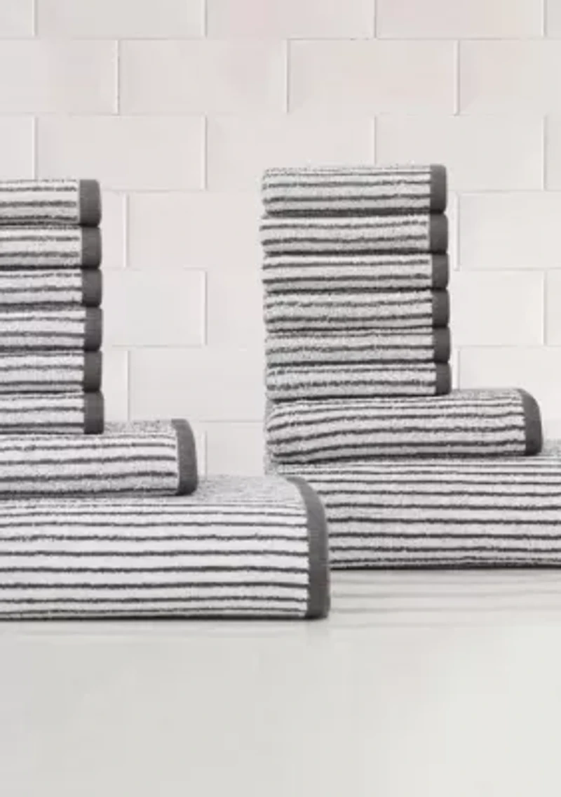 Truly Soft Essential Yarn Dye Stripe Rose 16 Piece Towel Set