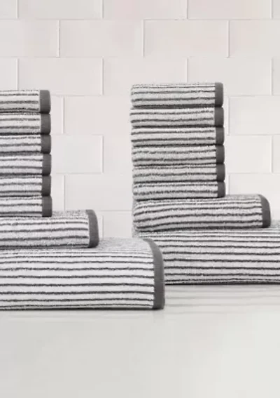 Truly Soft Essential Yarn Dye Stripe Rose 16 Piece Towel Set