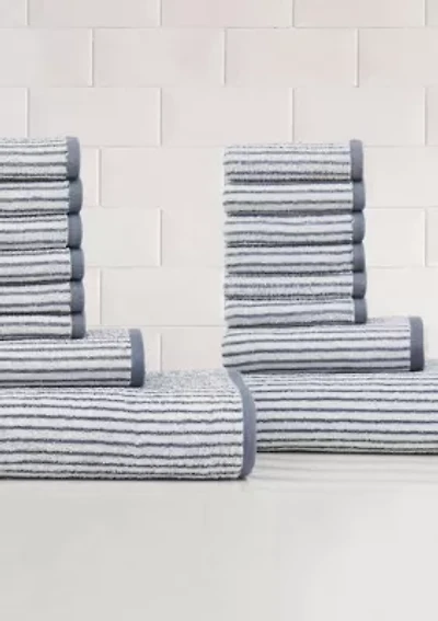 Truly Soft Essential Yarn Dye Stripe Rose 16 Piece Towel Set