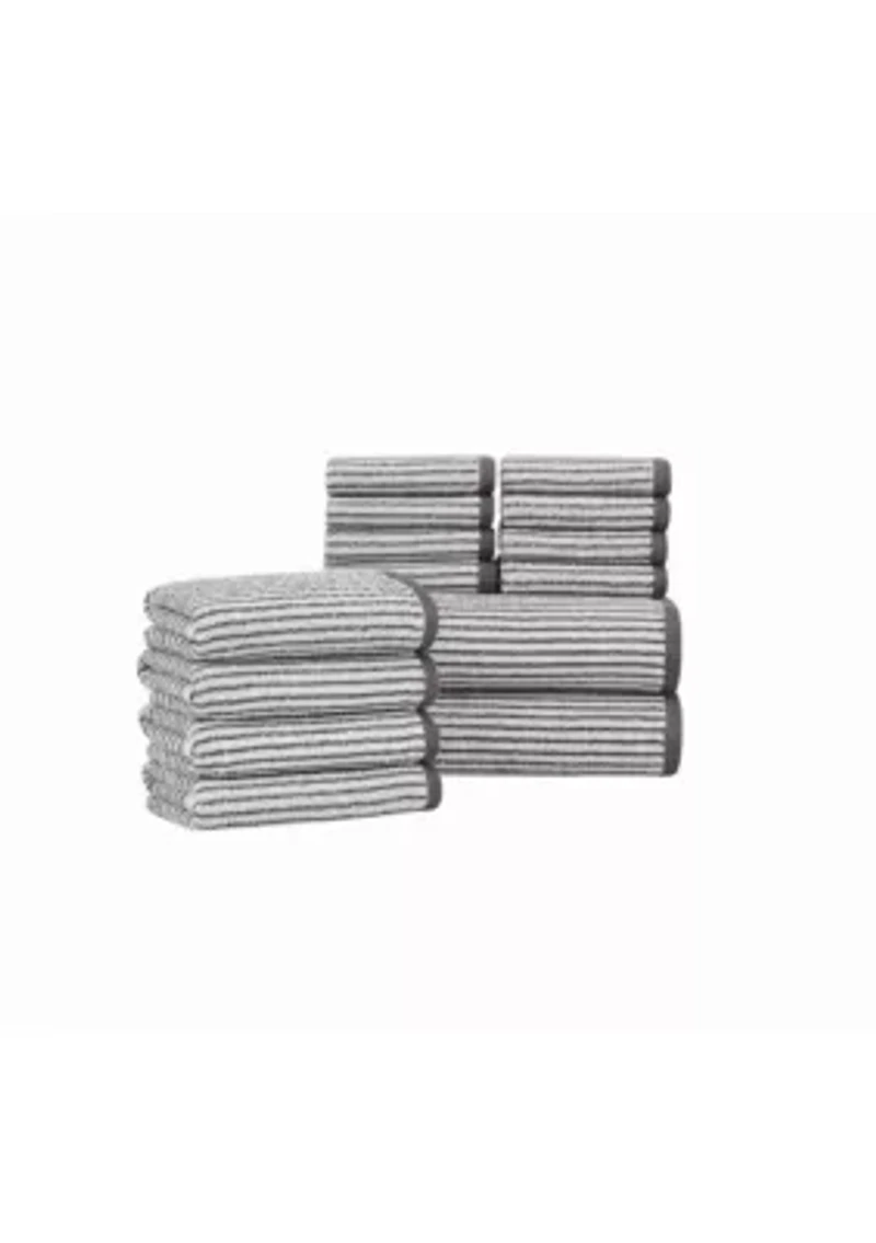 Brooklyn Loom Everyday Jacquard Stripe Rose 14 Piece Towel Set