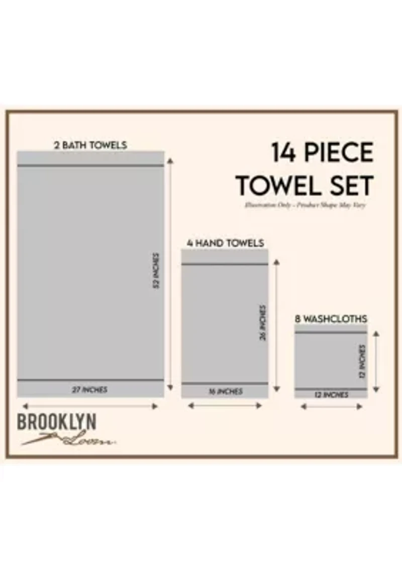 Brooklyn Loom Everyday Jacquard Stripe Rose 14 Piece Towel Set