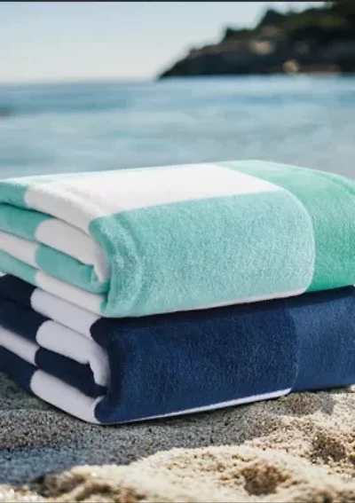 Oceanfront Resort Cabana Stripe Turquoise 2 Pack Beach Towel
