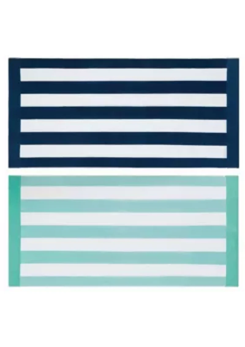 Oceanfront Resort Cabana Stripe Turquoise 2 Pack Beach Towel