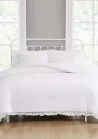 The Farmhouse by Rachel Ashwell Ruffled Washed Cotton White King 3 Piece Comforter Set