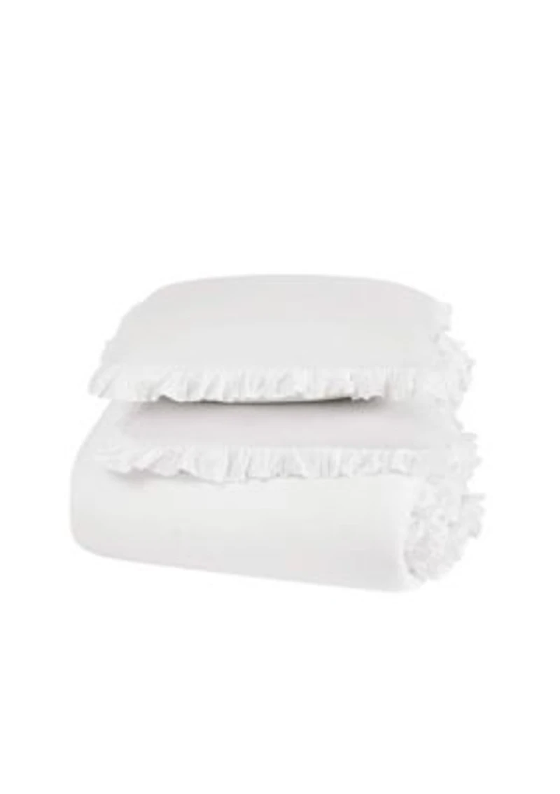 The Farmhouse by Rachel Ashwell Ruffled Washed Cotton White King 3 Piece Comforter Set