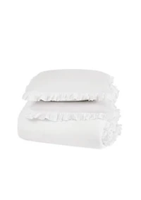 The Farmhouse by Rachel Ashwell Ruffled Washed Cotton White King 3 Piece Comforter Set