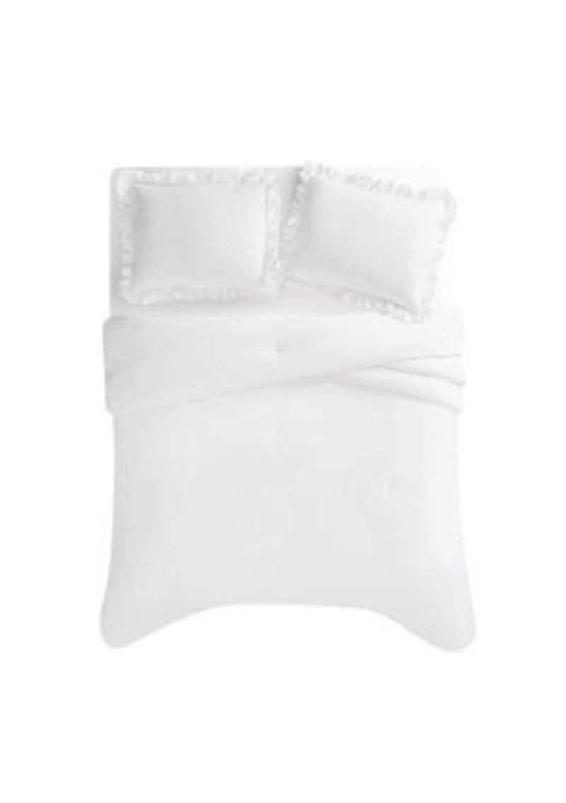 The Farmhouse by Rachel Ashwell Ruffled Washed Cotton White King 3 Piece Comforter Set