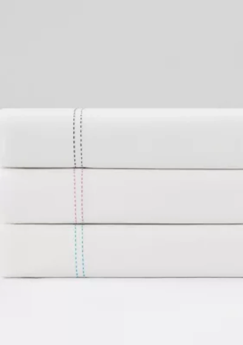 Scout Pick Stitch 100% Cotton Percale White with Pink Lemonade Standard Pillowcase Pair