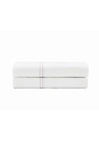 Scout Pick Stitch 100% Cotton Percale White with Pink Lemonade Standard Pillowcase Pair