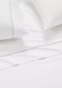 Scout Pick Stitch 100% Cotton Percale White with Seafoam Split King Sheet Set