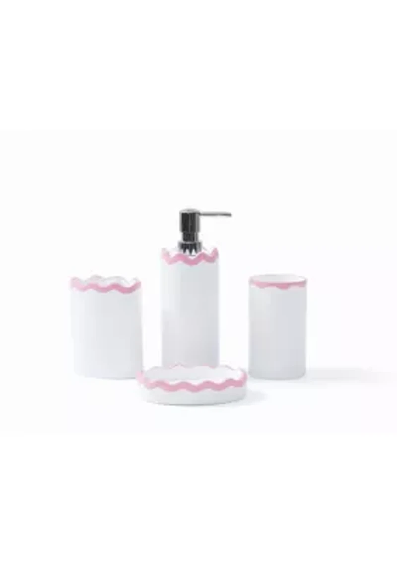 SCOUT Ric Rac White/Pink 4 Piece Bath Accessory Set