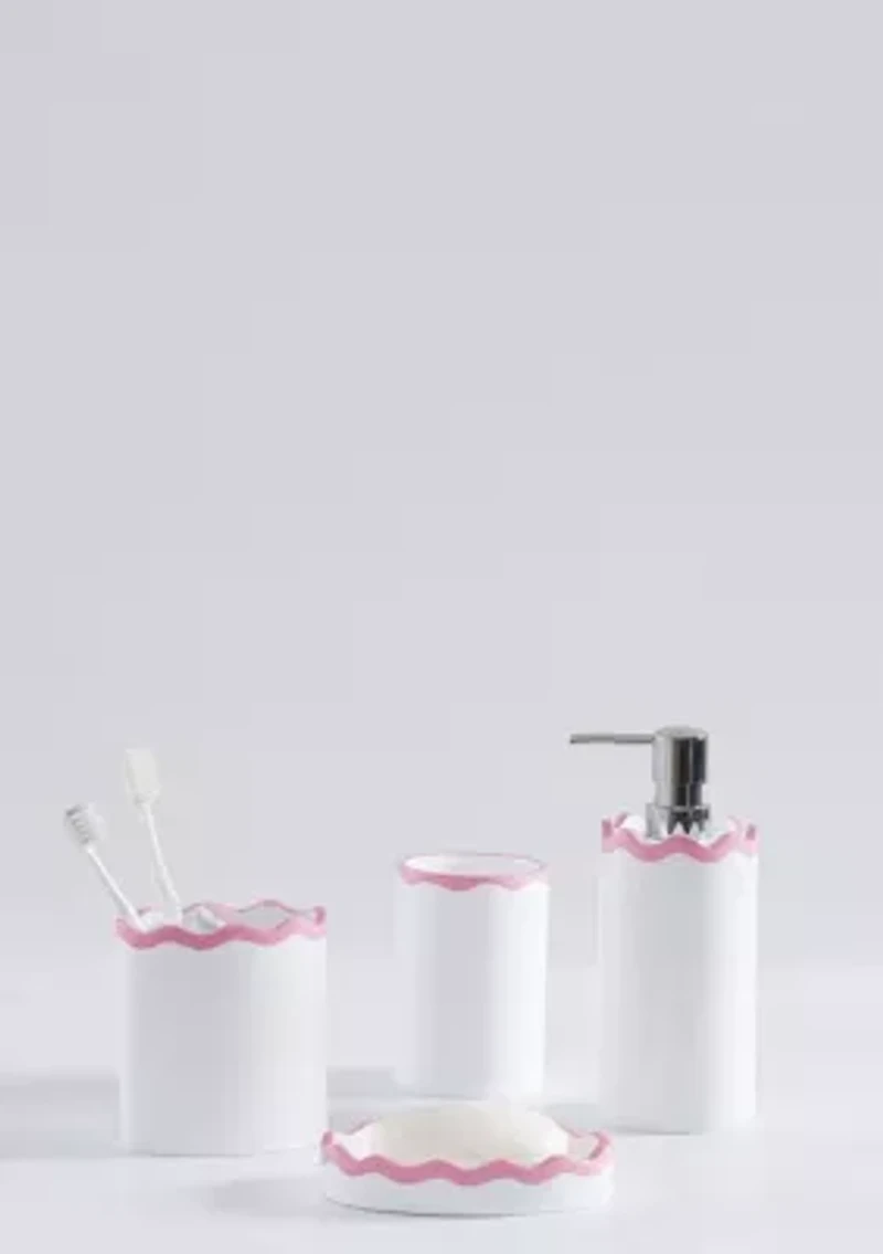 SCOUT Ric Rac White/Pink 4 Piece Bath Accessory Set