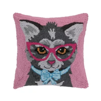 Cat with Bow Wool Hook Pillow