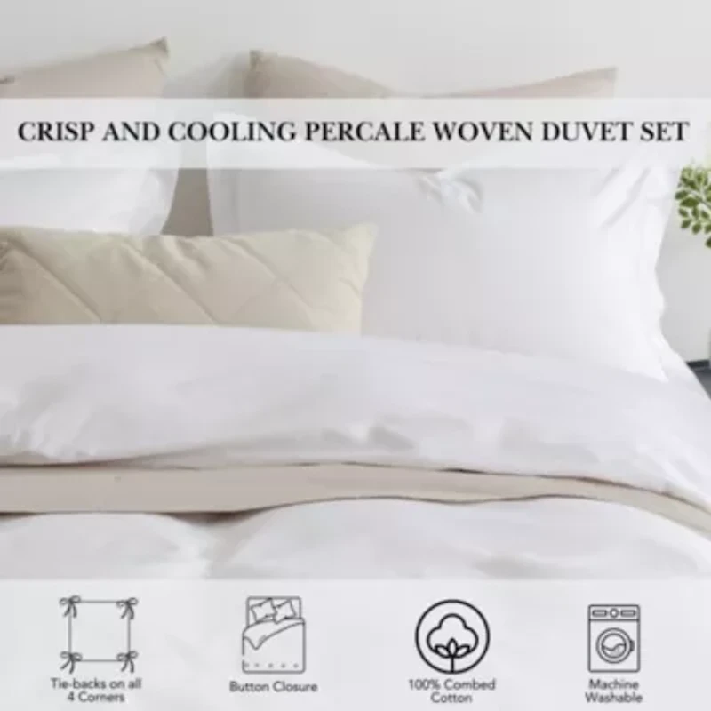 Pointehaven 200 Thread Count Cotton Percale Print Duvet Sets