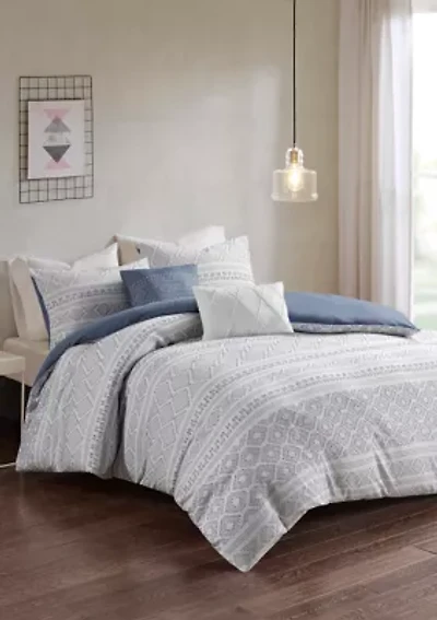 Lizbeth 5 Piece Cotton Clip Jacquard Duvet Cover Set