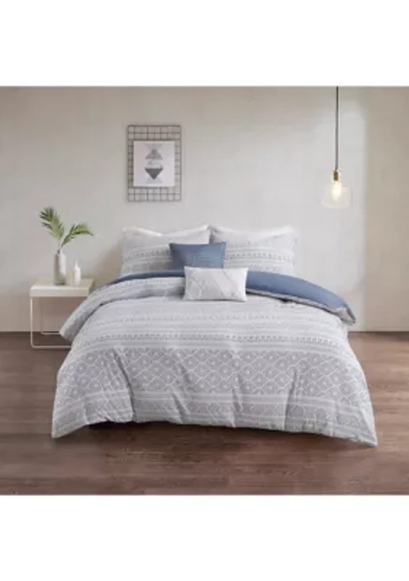 Lizbeth 5 Piece Cotton Clip Jacquard Duvet Cover Set