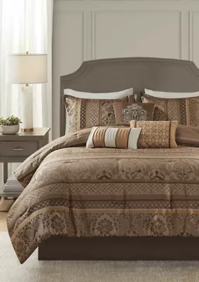 Bellagio 7-Piece Jacquard Comforter Set- Brown