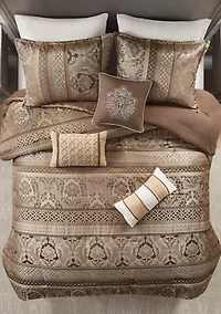Bellagio 7-Piece Jacquard Comforter Set- Brown