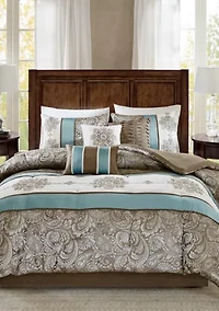 Caroline	Jacquard 7-Piece Comforter Set - Blue