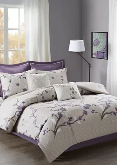 Madison Park Holly 8 Piece Cotton Comforter Set- Purple