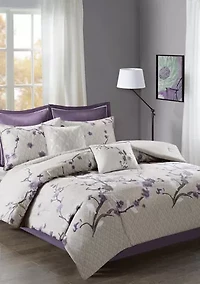 Madison Park Holly 8 Piece Cotton Comforter Set- Purple