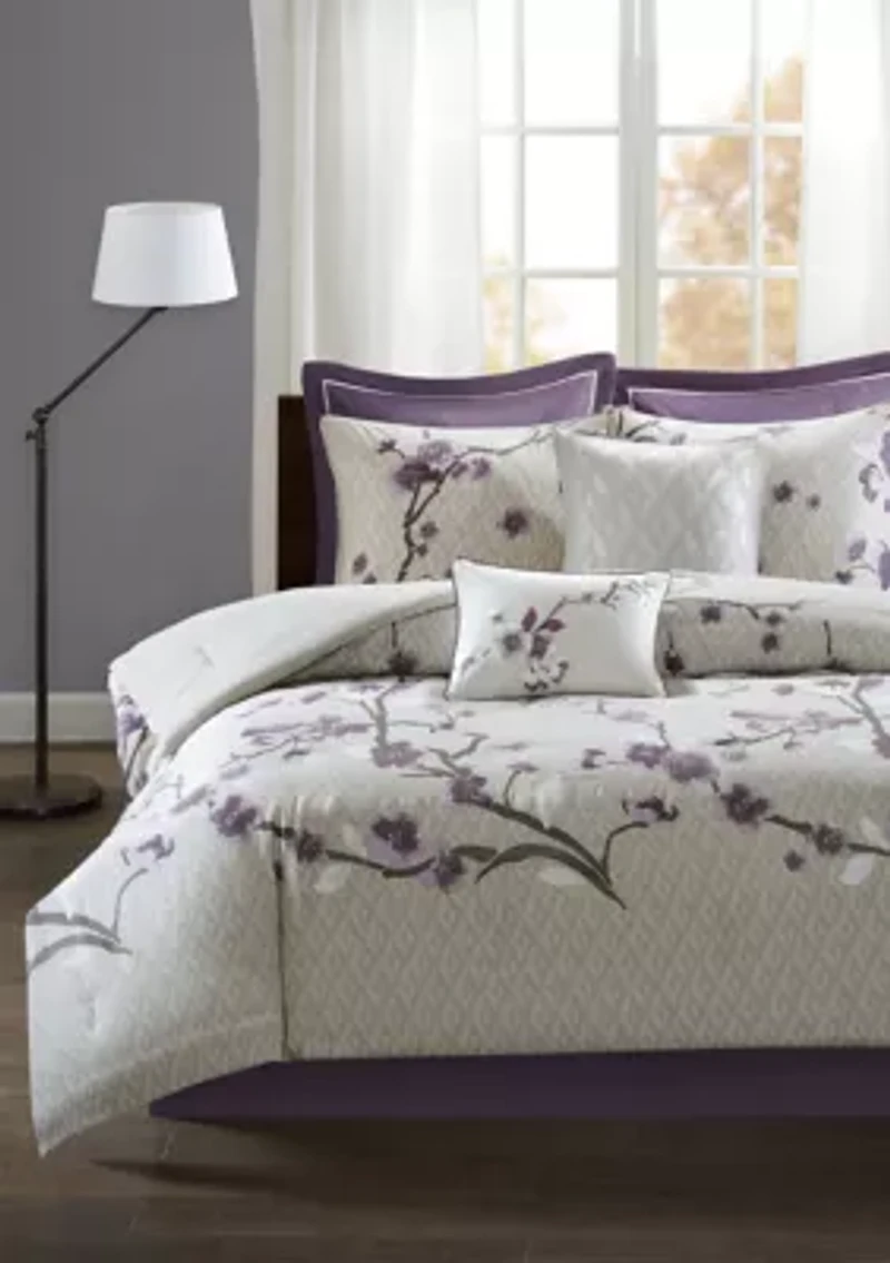 Madison Park Holly 8 Piece Cotton Comforter Set- Purple