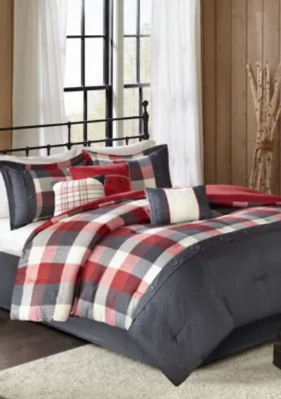 Ridge 7-Piece Herringbone Red Comforter Set