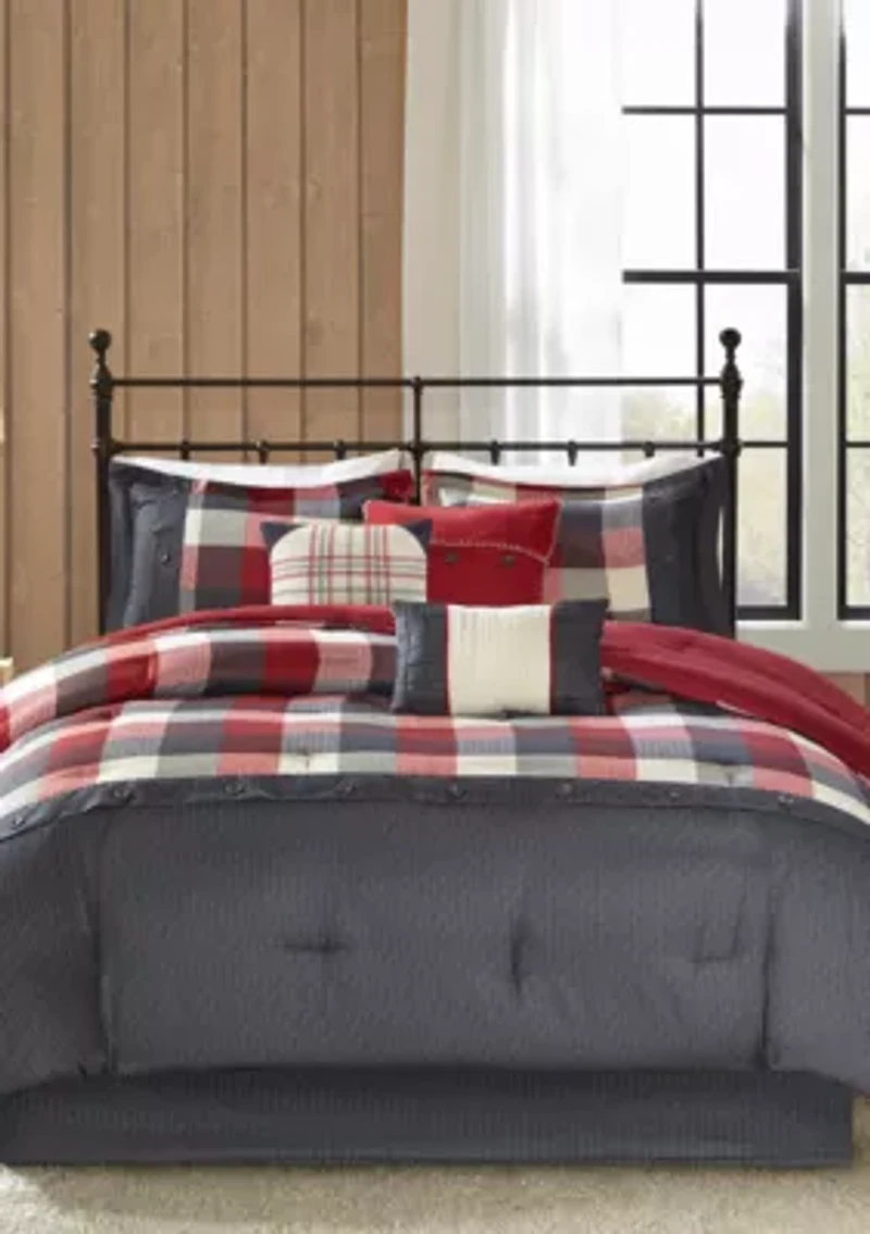 Ridge 7-Piece Herringbone Red Comforter Set